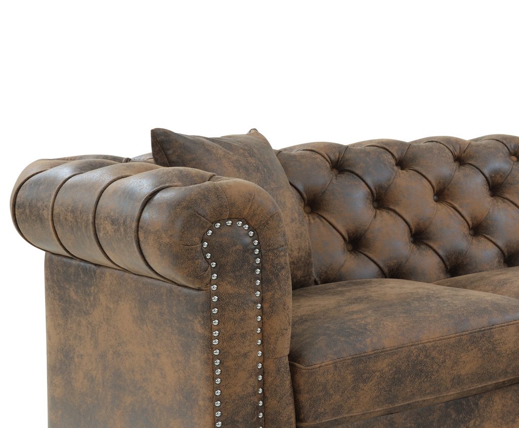 Leather Air Suede Brown Camden 2C3 Chesterfield Corner Sofa With Wooden Feet