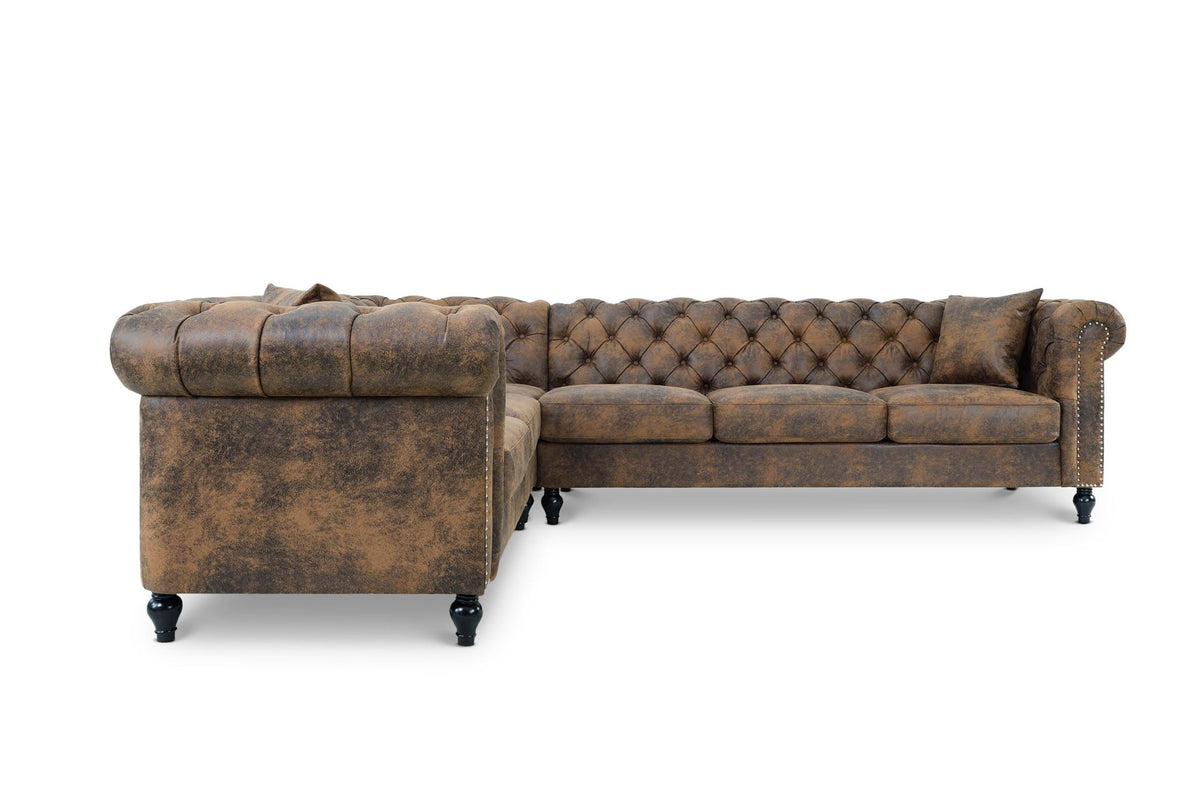 Leather Air Suede Brown Camden 2C3 Chesterfield Corner Sofa With Wooden Feet