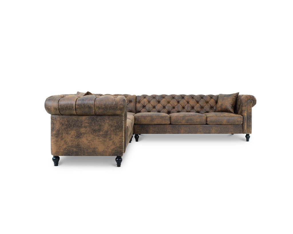 Leather Air Suede Brown Camden 2C3 Chesterfield Corner Sofa With Wooden Feet