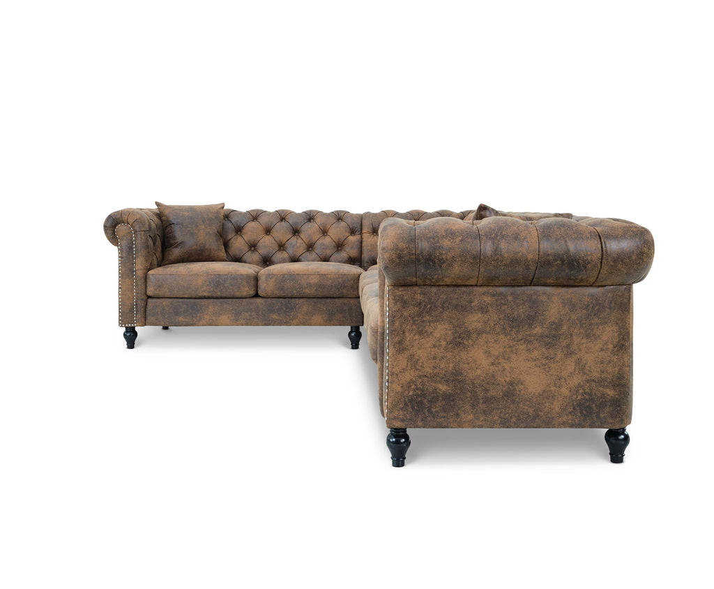 Leather Air Suede Brown Camden 2C3 Chesterfield Corner Sofa With Wooden Feet