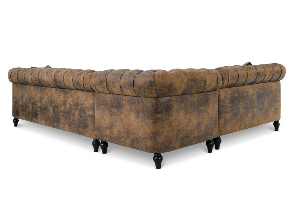 Leather Air Suede Brown Camden 2C3 Chesterfield Corner Sofa With Wooden Feet
