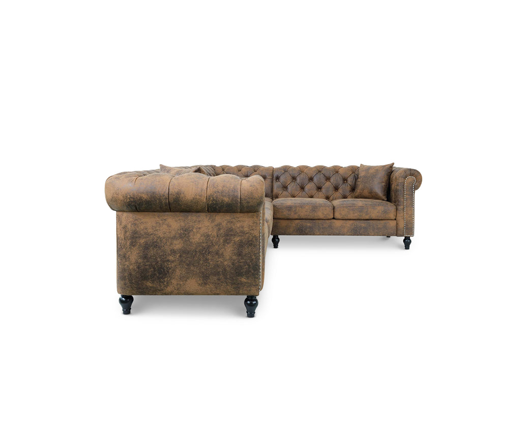 Leather Air Suede Brown Camden 3C2 Chesterfield Corner Sofa With Wooden Feet