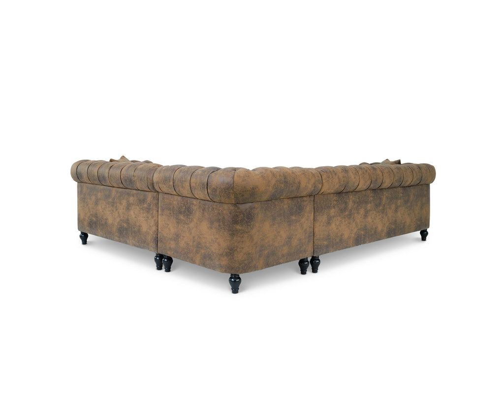 Leather Air Suede Brown Camden 3C2 Chesterfield Corner Sofa With Wooden Feet