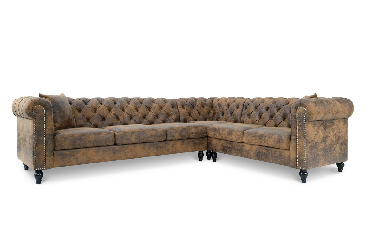 Leather Air Suede Brown Camden 3C2 Chesterfield Corner Sofa With Wooden Feet
