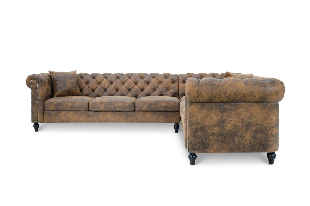 Leather Air Suede Brown Camden 3C2 Chesterfield Corner Sofa With Wooden Feet