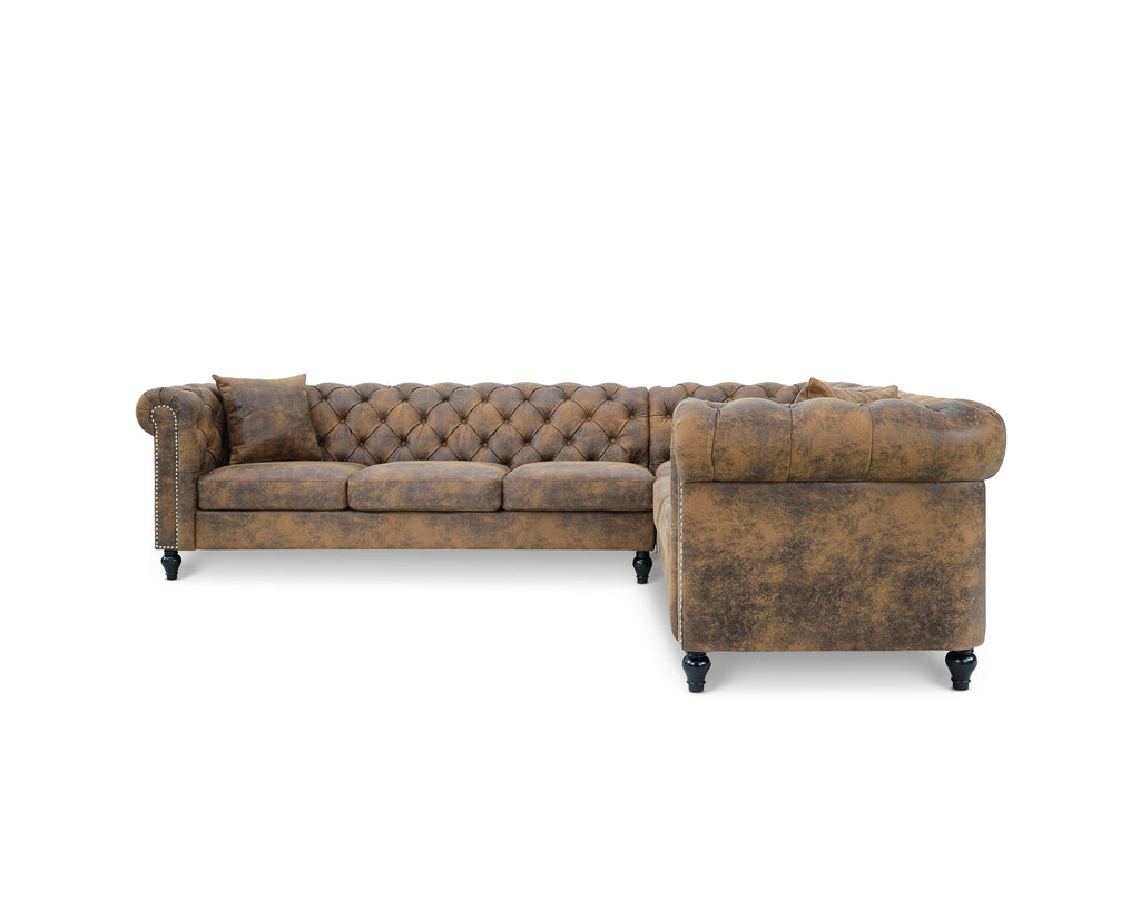 Leather Air Suede Brown Camden 3C2 Chesterfield Corner Sofa With Wooden Feet