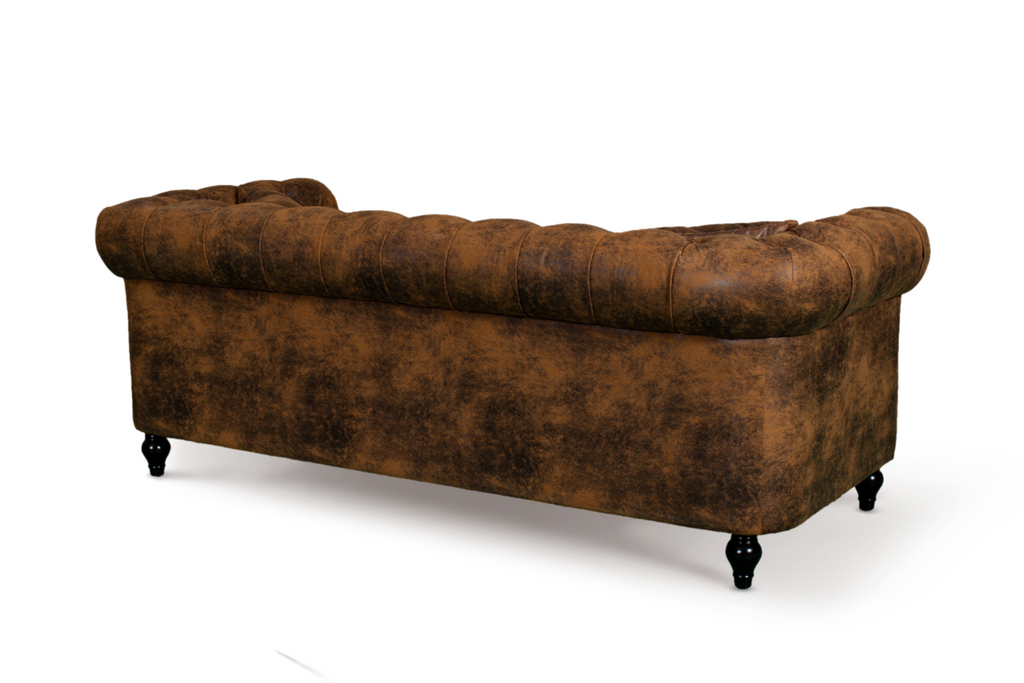 Leather Air Suede Brown Camden 3 Seater Chesterfield Sofa With Wooden Feet