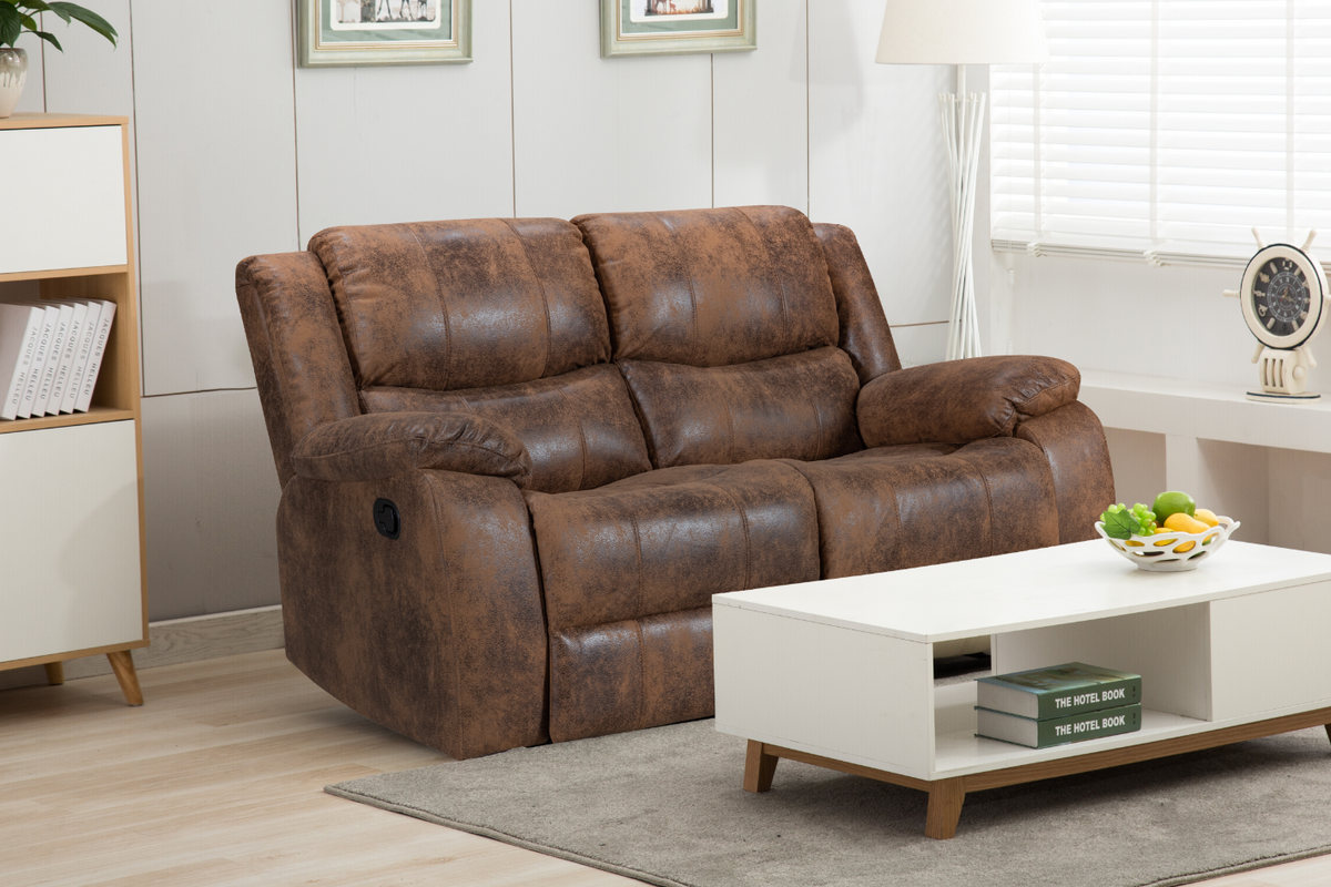 Leather Air Suede Brown Naples 2 Seater Manual Recliner Sofa