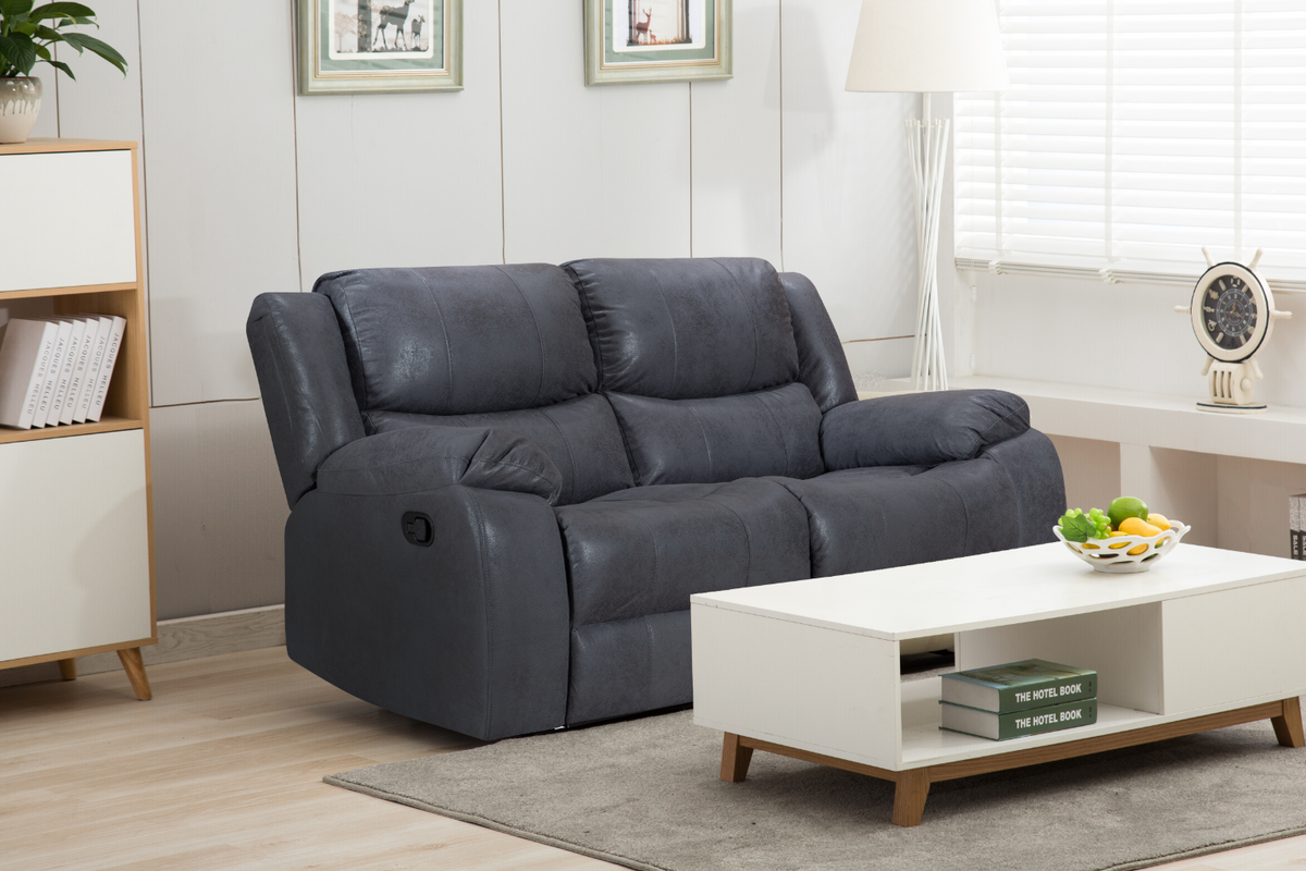 Leather Air Suede Grey Naples 2 Seater Manual Recliner Sofa
