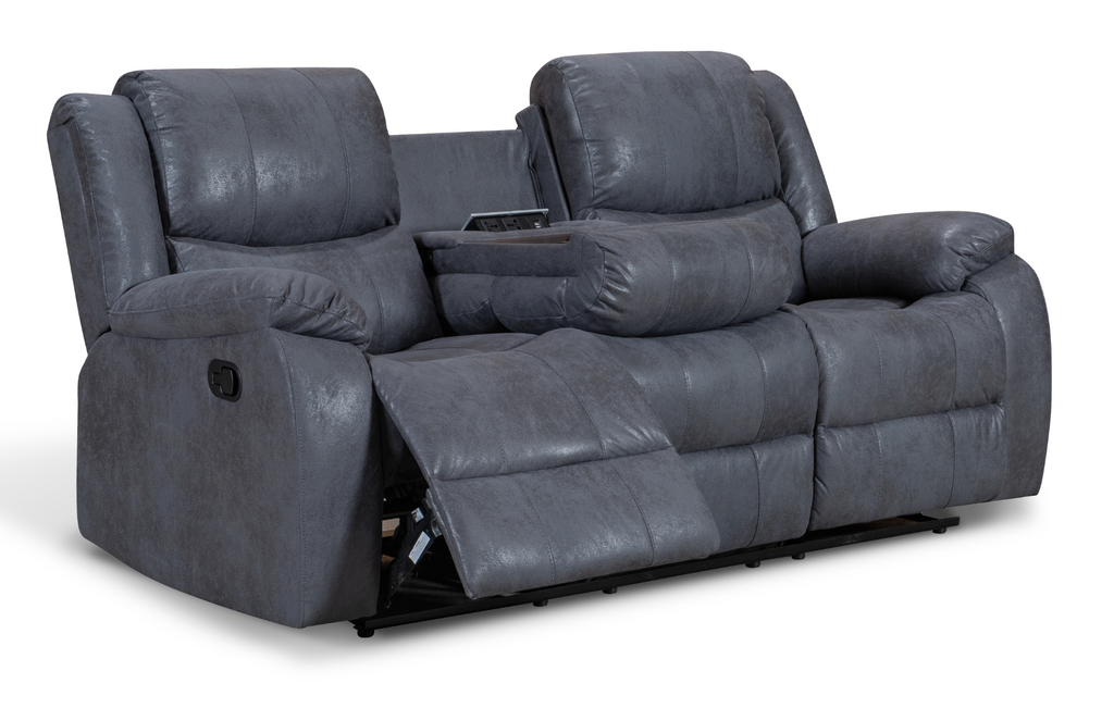 Leather Air Suede Grey Naples 3 Seater Manual Recliner Sofa