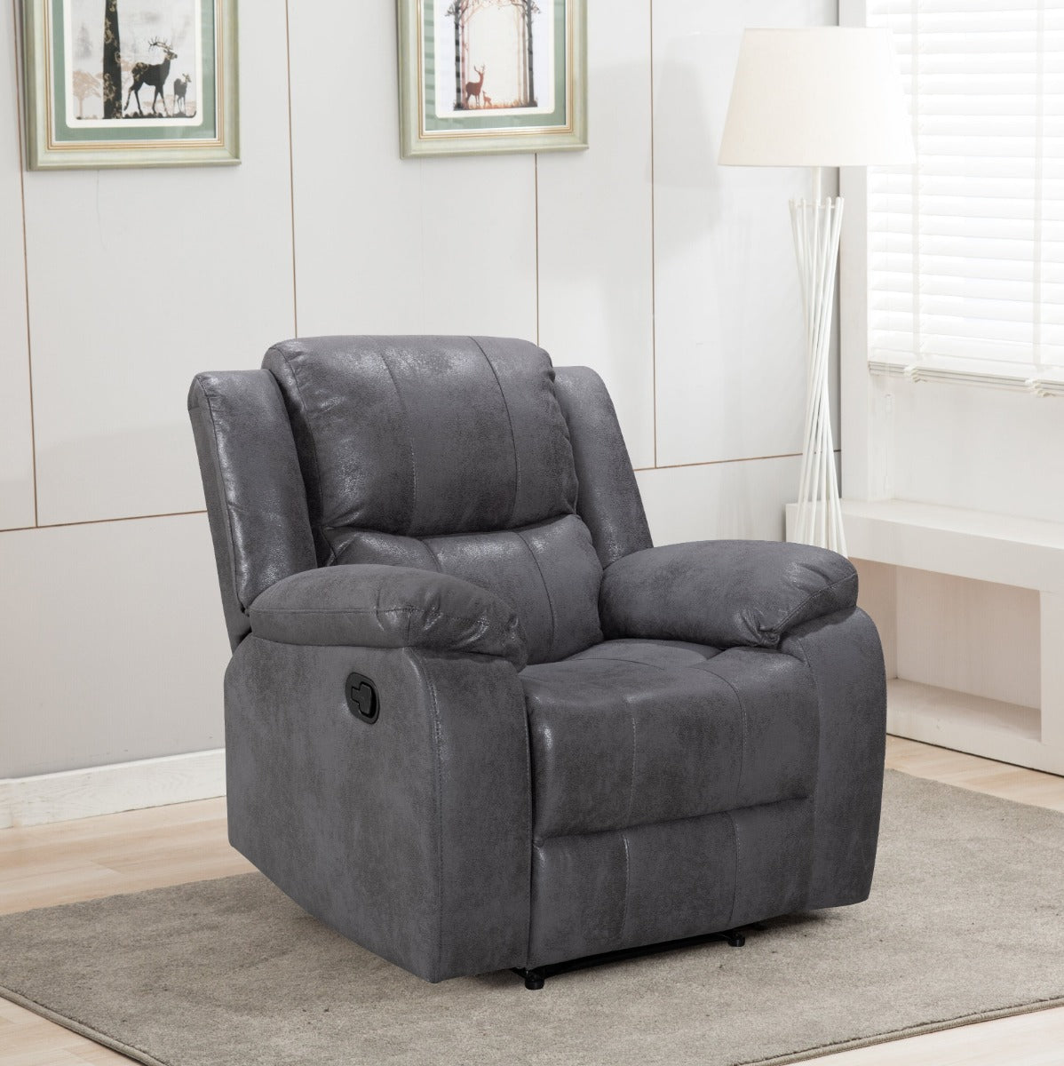 Leather Air Suede Grey Naples Manual Recliner Chair