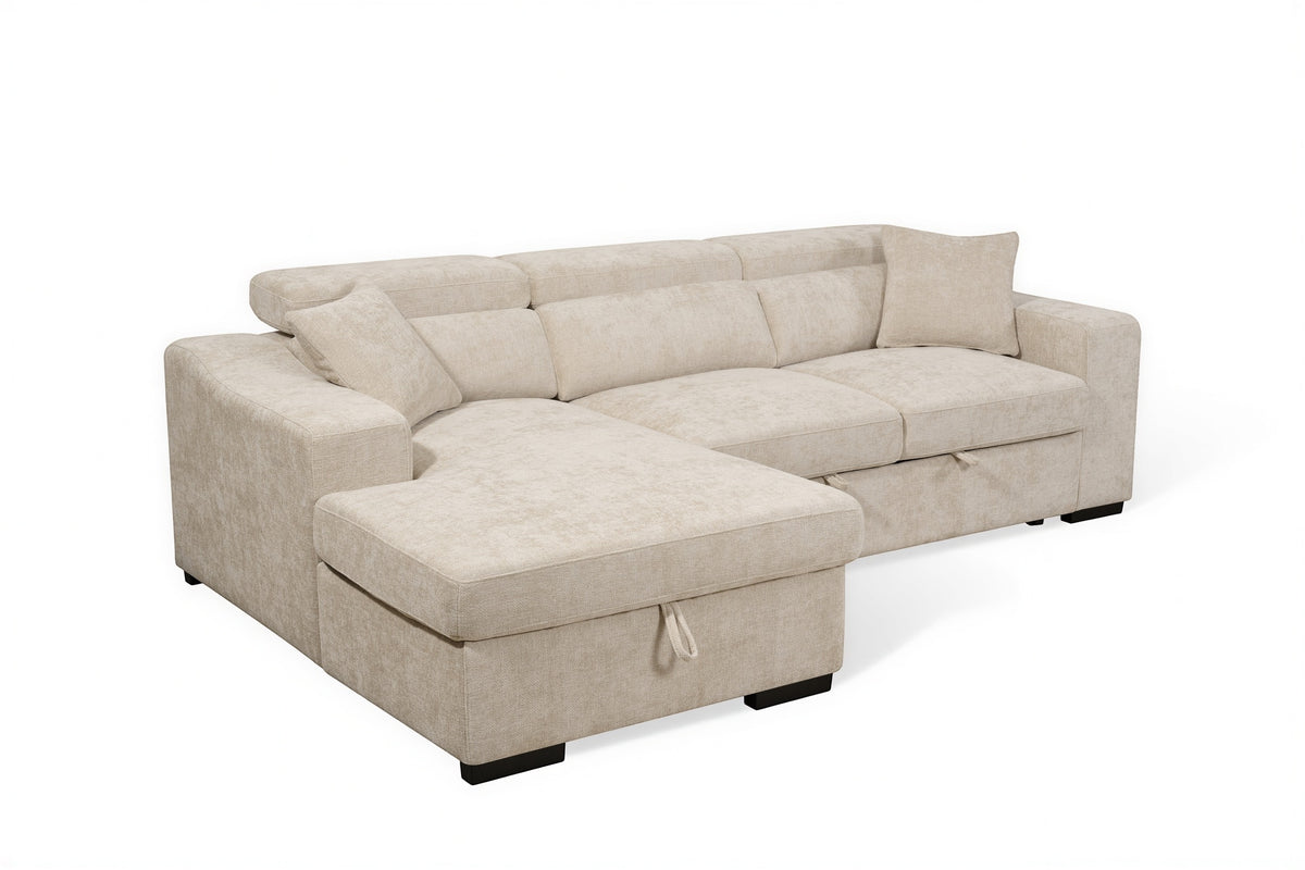 Light Beige Chenille Fabric 1C2 Corner Sofabed with Storage ARTHUR