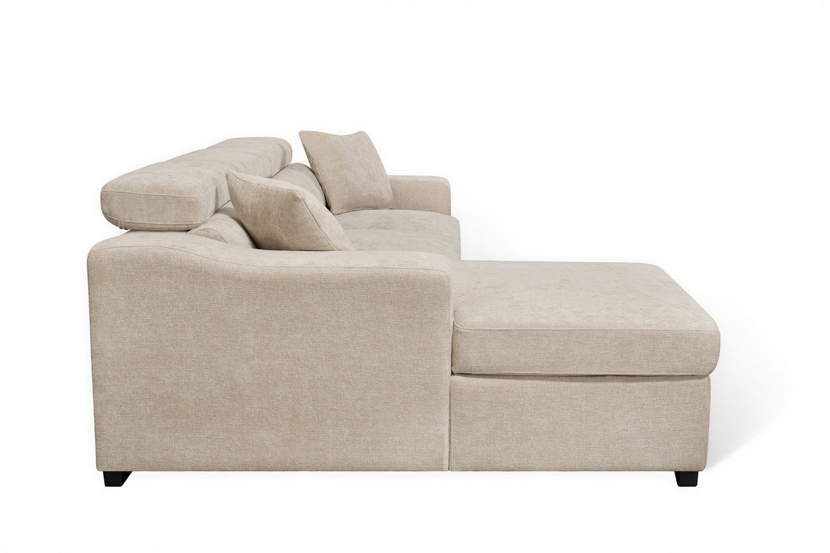 Light Beige Chenille Fabric 1C2 Corner Sofabed with Storage ARTHUR