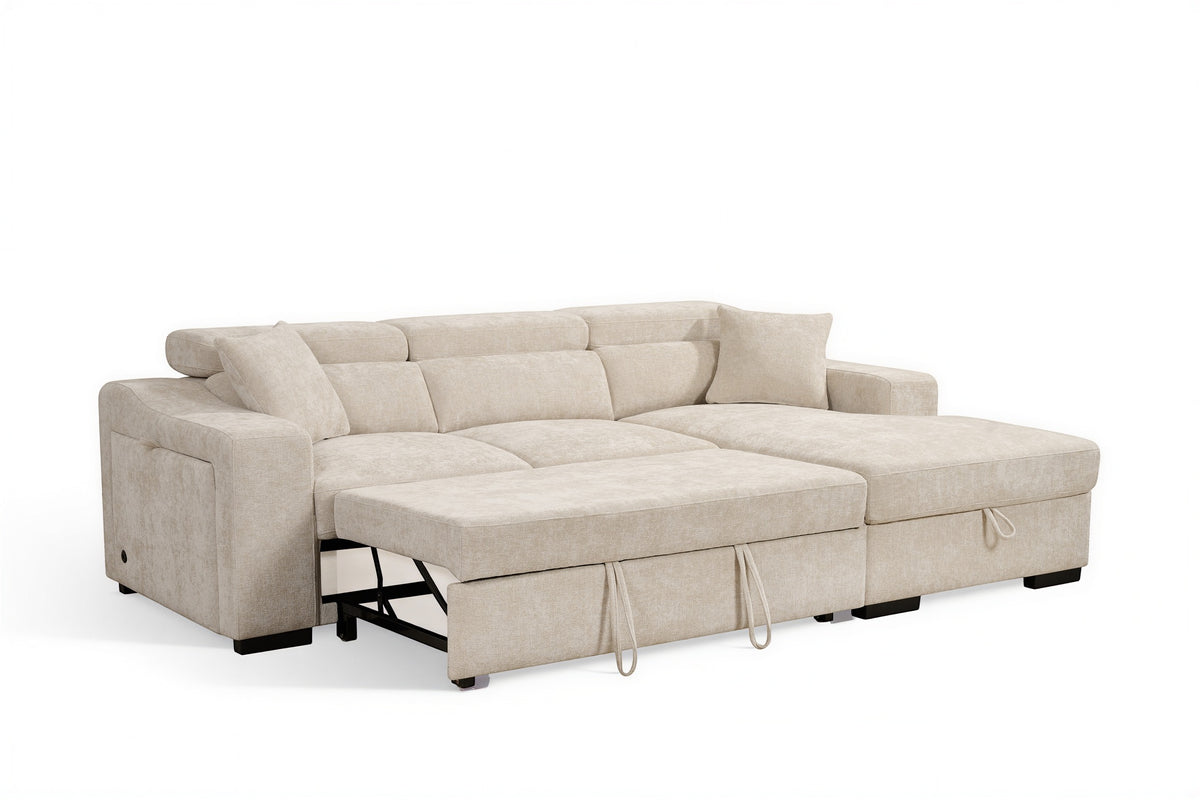 Light Beige Chenille Fabric 2C1 Corner Sofabed with Storage ARTHUR