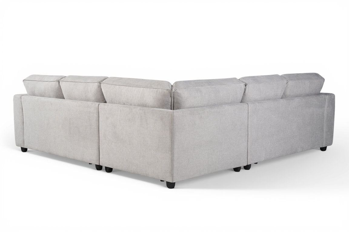 light grey chenille corner sofa with five seats