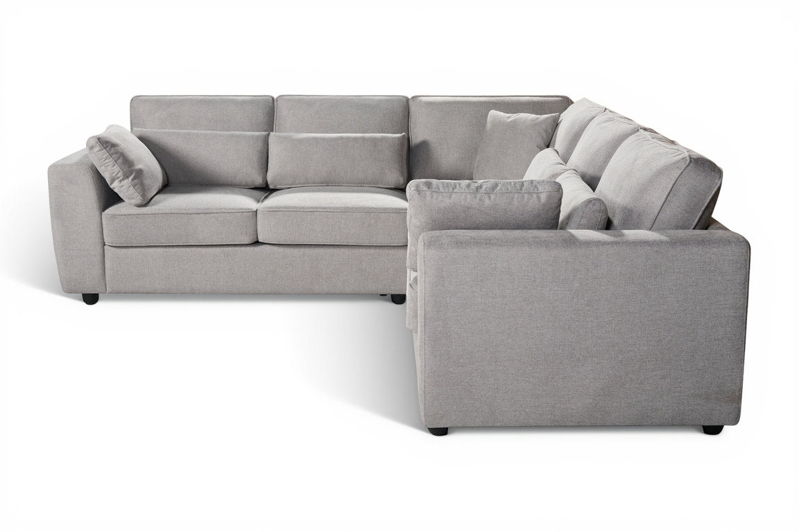 light grey chenille corner sofa with five seats