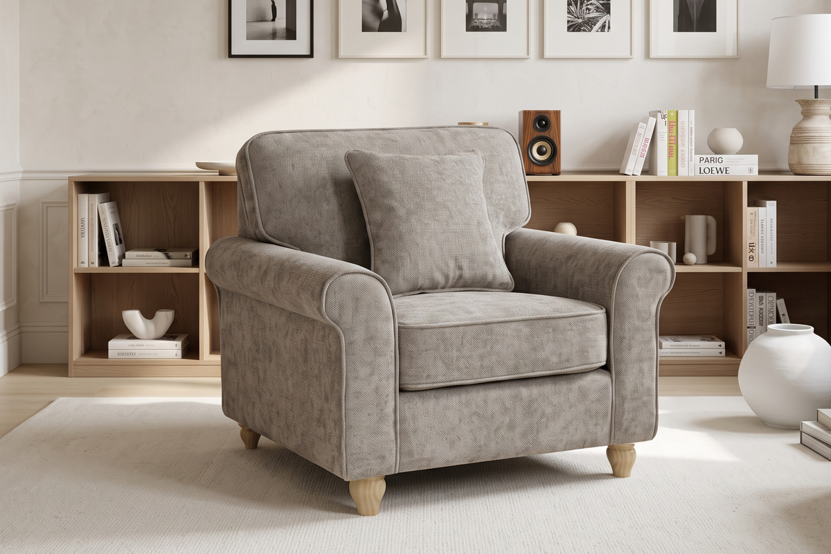 Grey Chenille Fabric 1 Seater Sofa with Round Legs FREDDIE