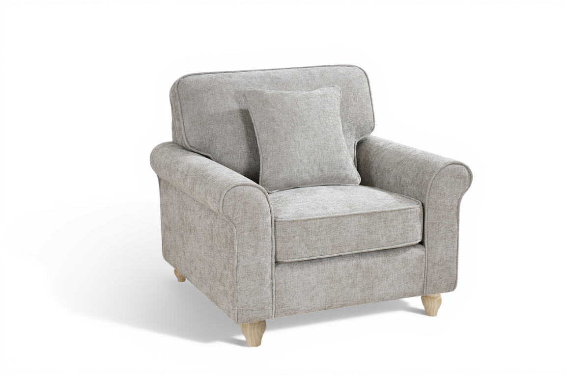 Grey Chenille Fabric 1 Seater Sofa with Round Legs FREDDIE