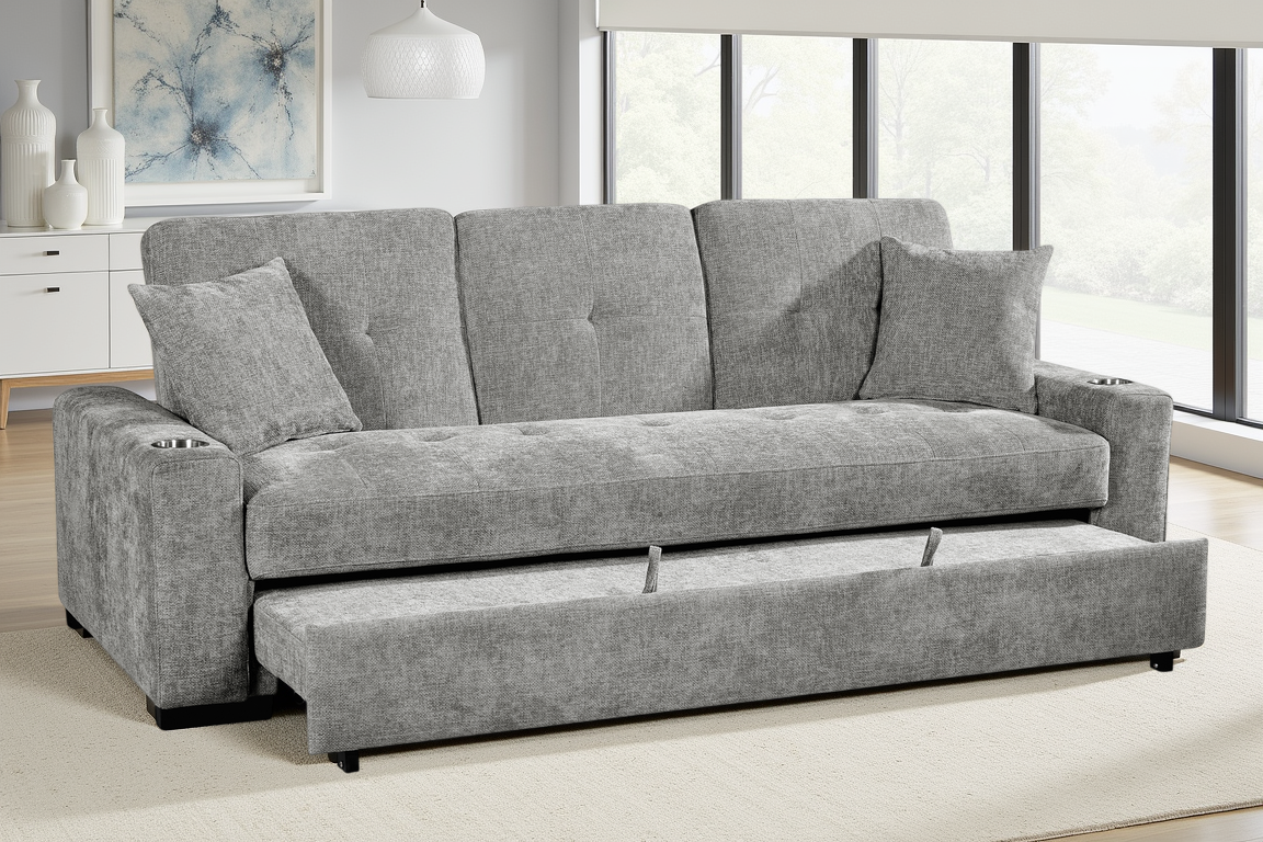 Light Grey Chenille Fabric 3 Seater Sofabed CHARLES