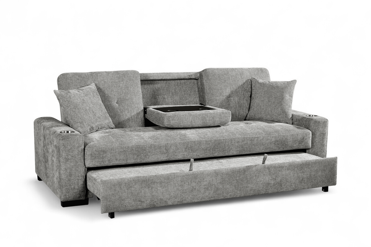 Light Grey Chenille Fabric 3 Seater Sofabed CHARLES