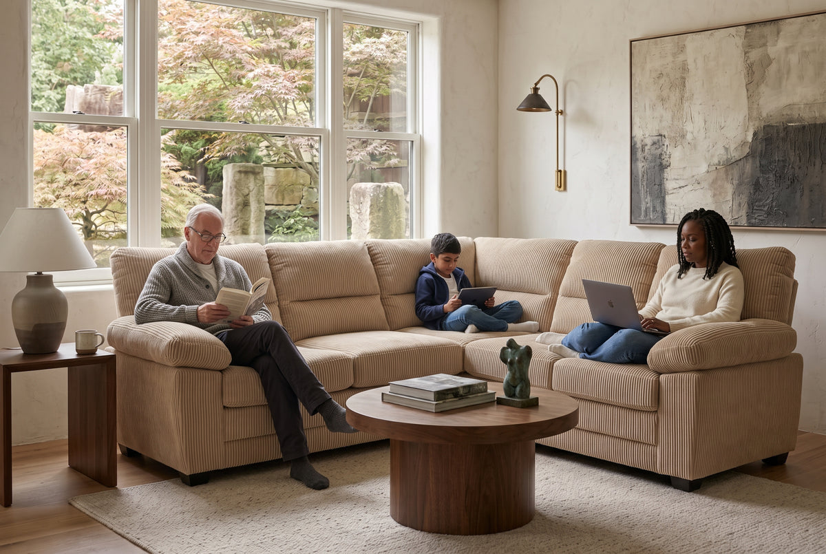 Beige Jumbo Cord 2C2 Corner Sofa LINCOLN