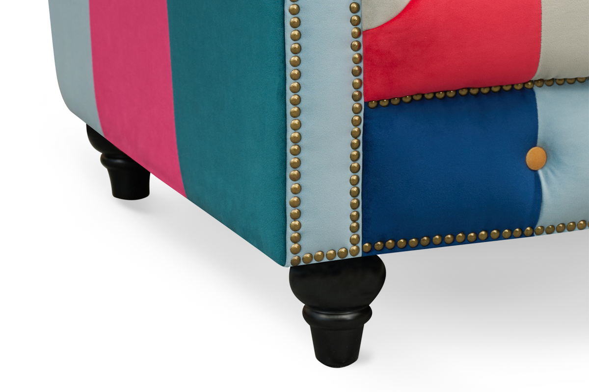 Multicoloured Velvet Patchwork 1 Seater Scroll Arm Chesterfield Portofino Sofa