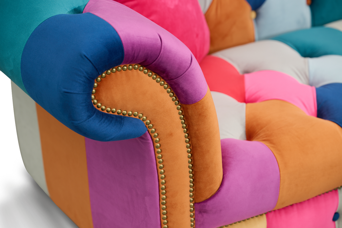 Multicoloured Velvet Patchwork 2C2 Seater Scroll Arm Chesterfield Portofino Corner Sofa
