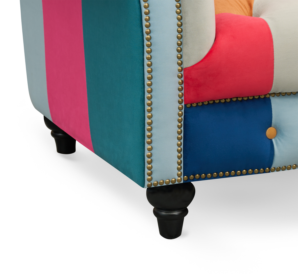 Multicoloured Velvet Patchwork 2C2 Seater Scroll Arm Chesterfield Portofino Corner Sofa