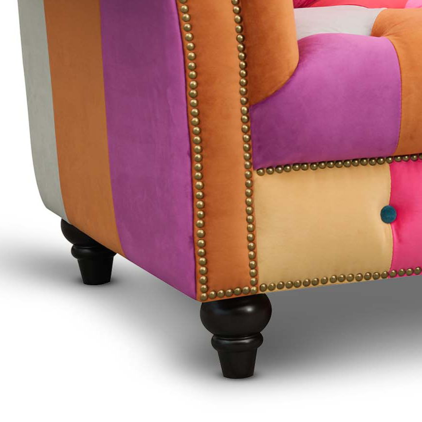 Multicoloured Velvet Patchwork 3 + 1 Seater Scroll Arm Chesterfield Portofino Sofa Set