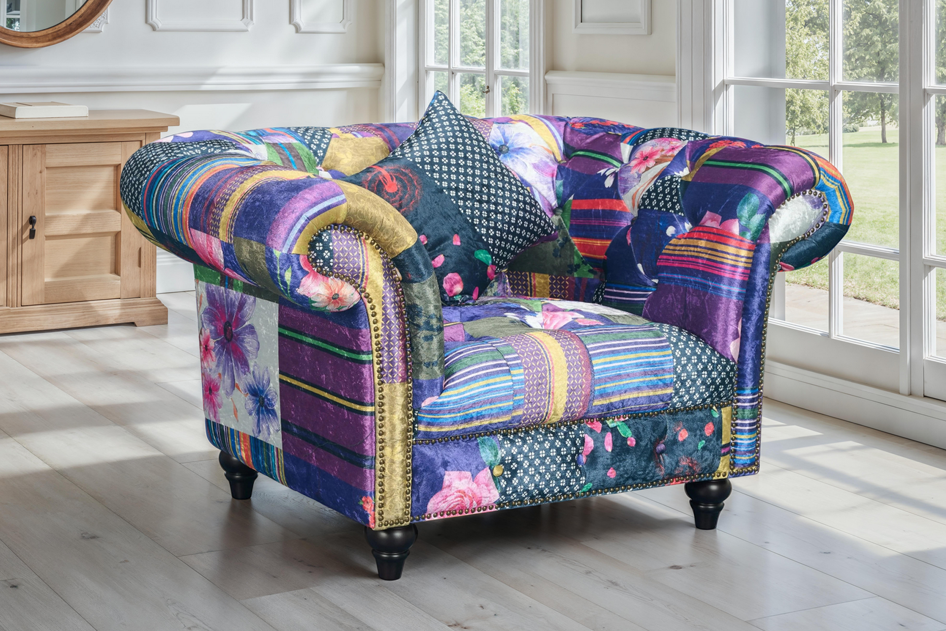 Portofino Patchwork Scroll Arm Chesterfield Chair – Lovesofas