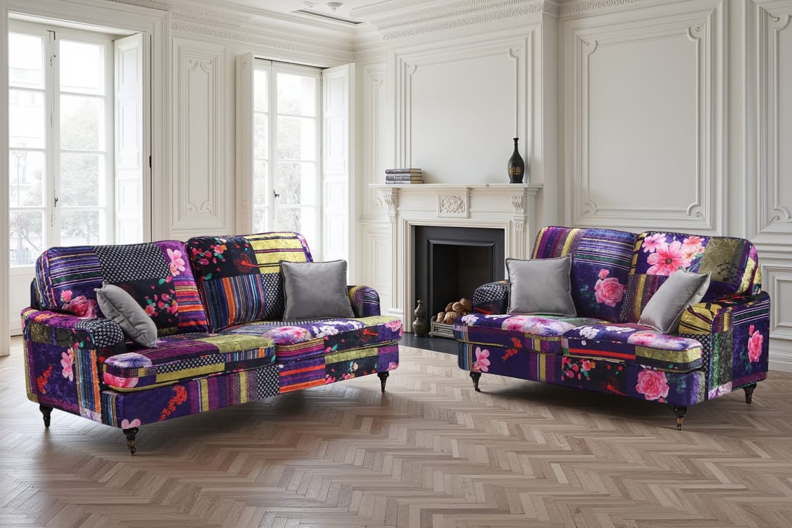 Multicoloured Fabric Patchwork 3 + 2 Seater Bella Sofa Set ASTBURY