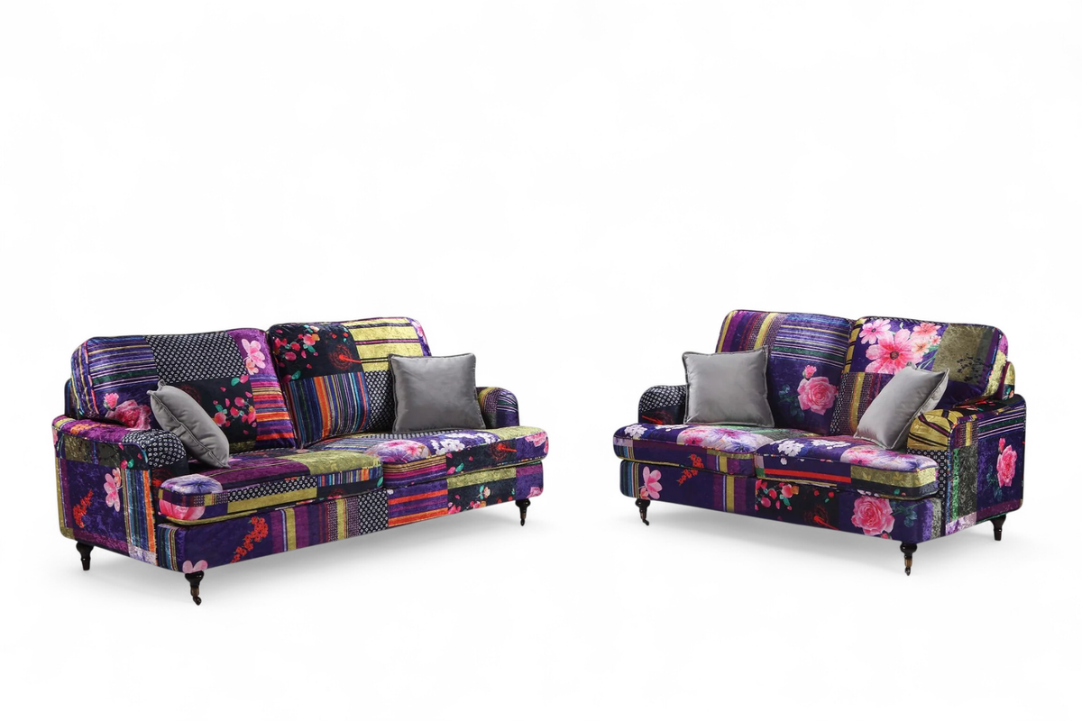 Multicoloured Fabric Patchwork 3 + 2 Seater Bella Sofa Set ASTBURY