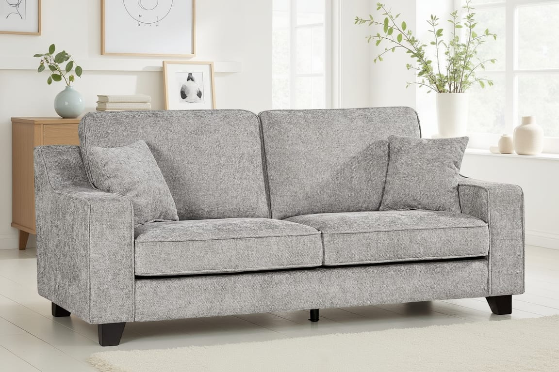 Grey Chenille Fabric 3 Seater Sofa NATHAN