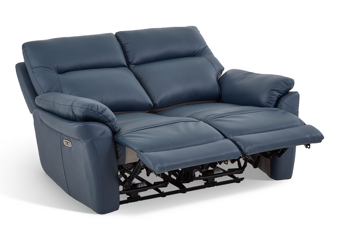 Navy Blue Leather Electric 2 Seater Recliner Sofa CINECITTA