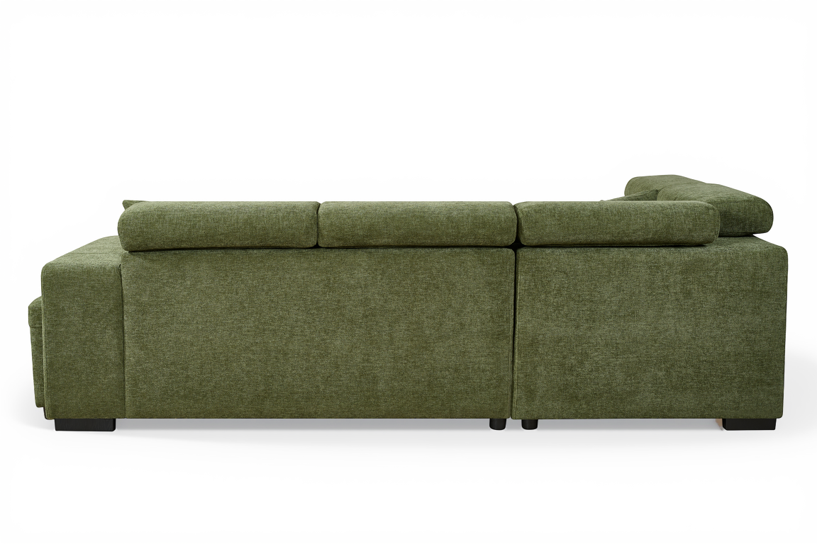 Olive Green Chenille Fabric 1C2 Corner Sofabed with Storage and Ottomans AMELIA
