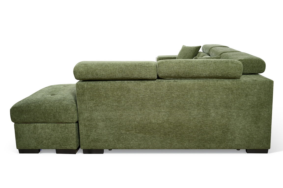 Olive Green Chenille Fabric 2C1 Corner Sofabed with Storage and Ottomans AMELIA