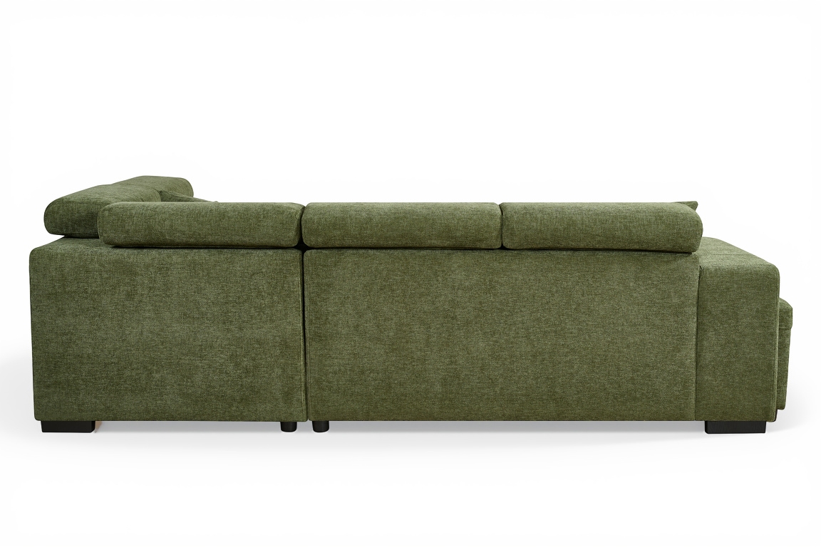 Olive Green Chenille Fabric 2C1 Corner Sofabed with Storage and Ottomans AMELIA