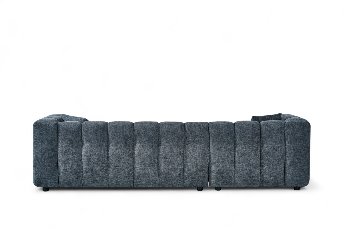 Pale Blue Chenille Fabric Left Hand Facing Corner Sofa with Ottoman LUGANO