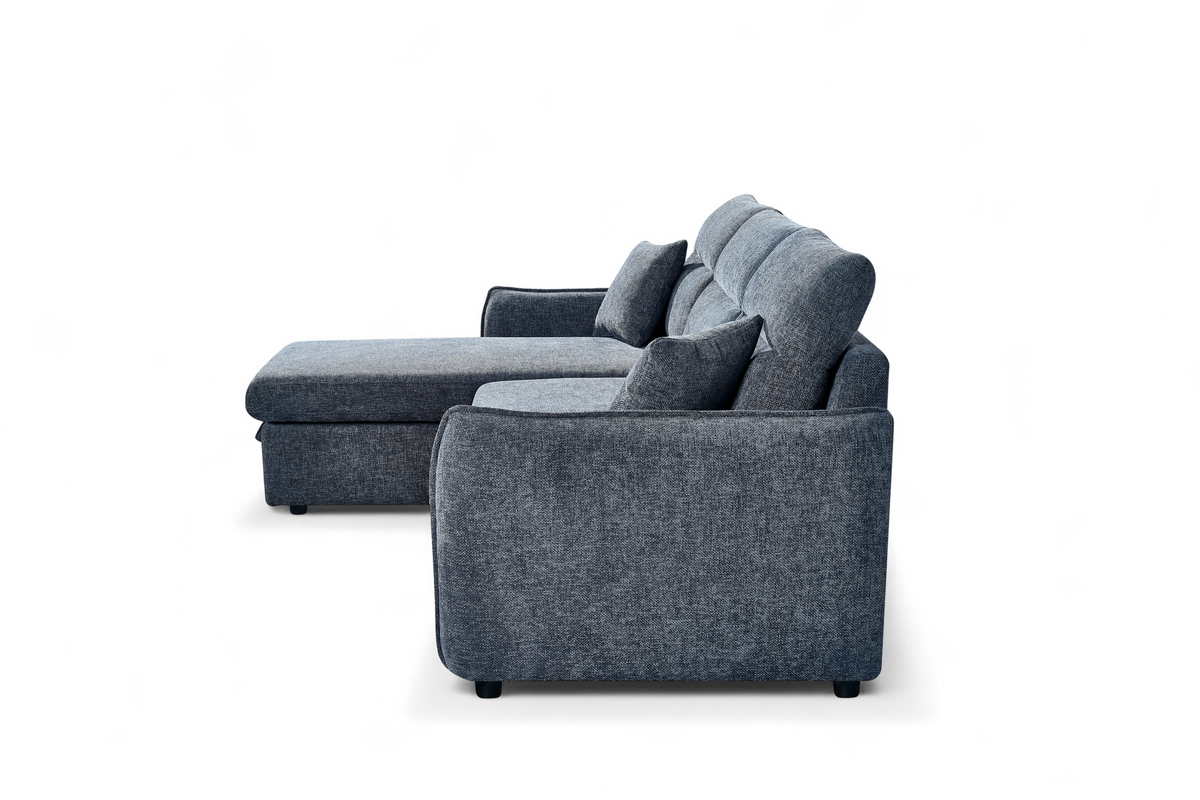 Pale Blue Chenille Fabric 1C2 Corner Sofabed with Storage ARCHIE