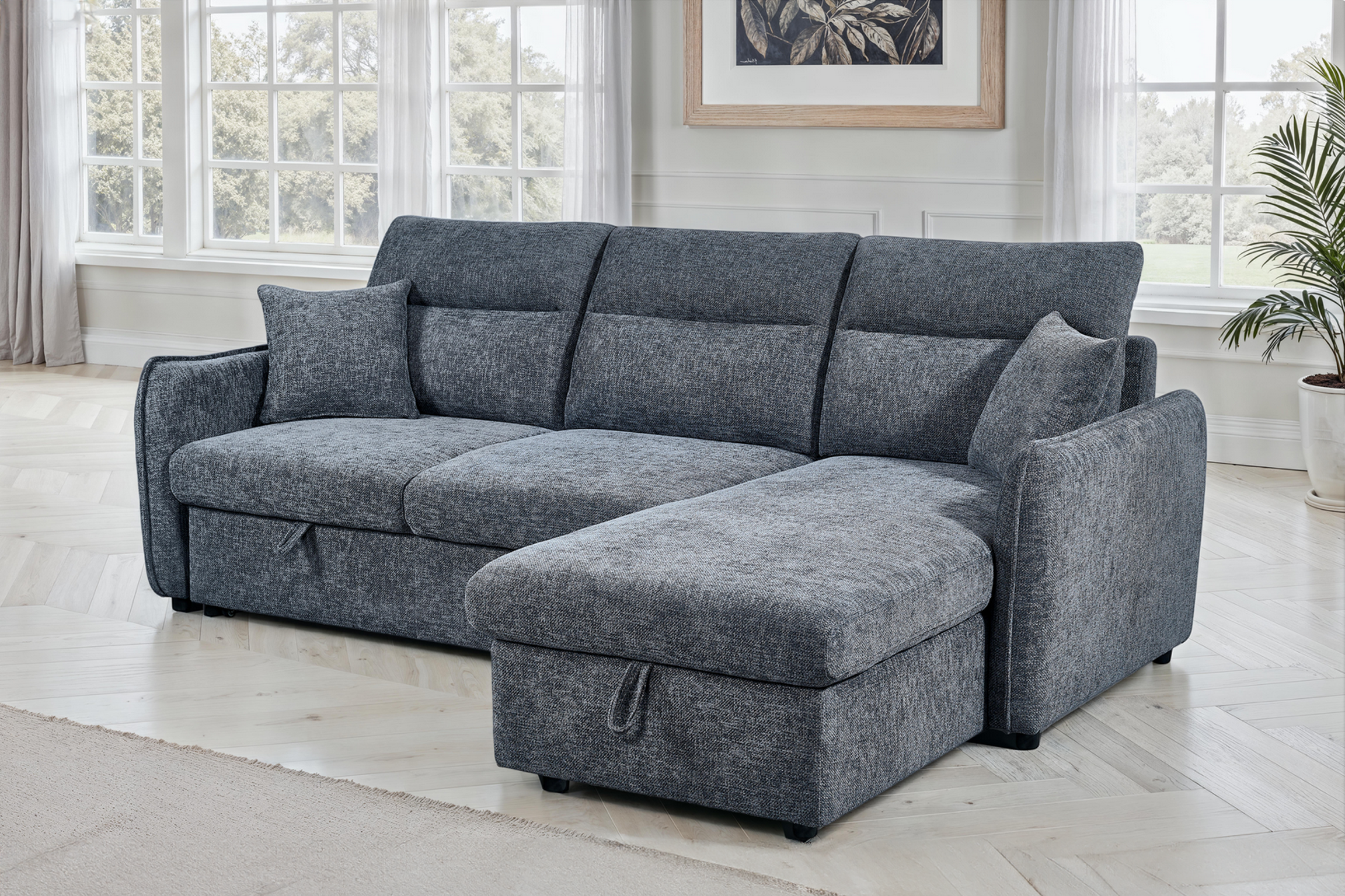 Pale Blue Chenille Fabric 2C1 Corner Sofabed with Storage ARCHIE