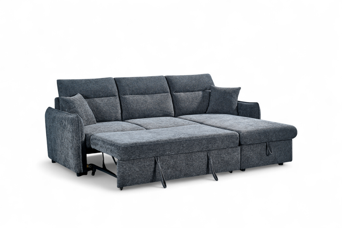 Pale Blue Chenille Fabric 2C1 Corner Sofabed with Storage ARCHIE