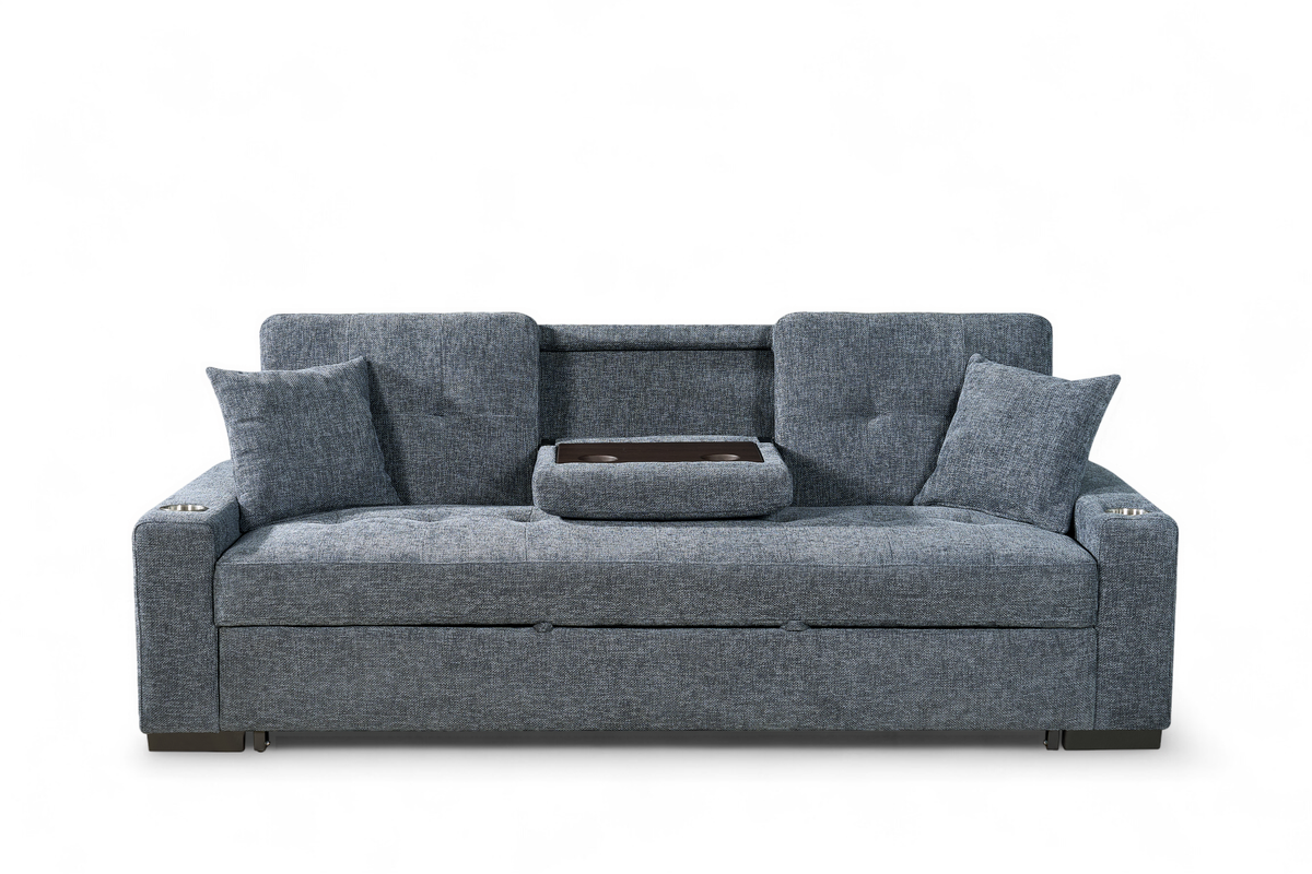 Pale Blue Chenille Fabric 3 Seater Sofabed CHARLES
