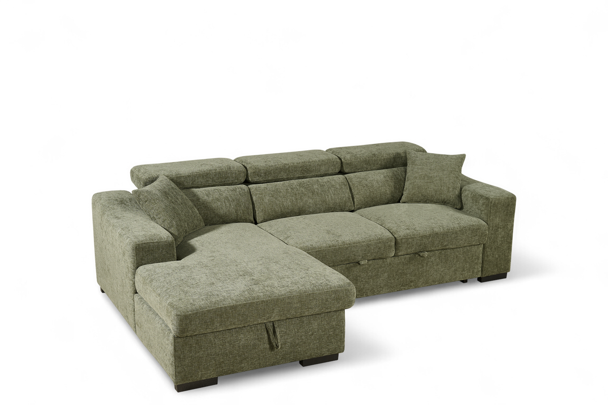 Green Chenille Fabric 1C2 Corner Sofabed with Storage ARTHUR