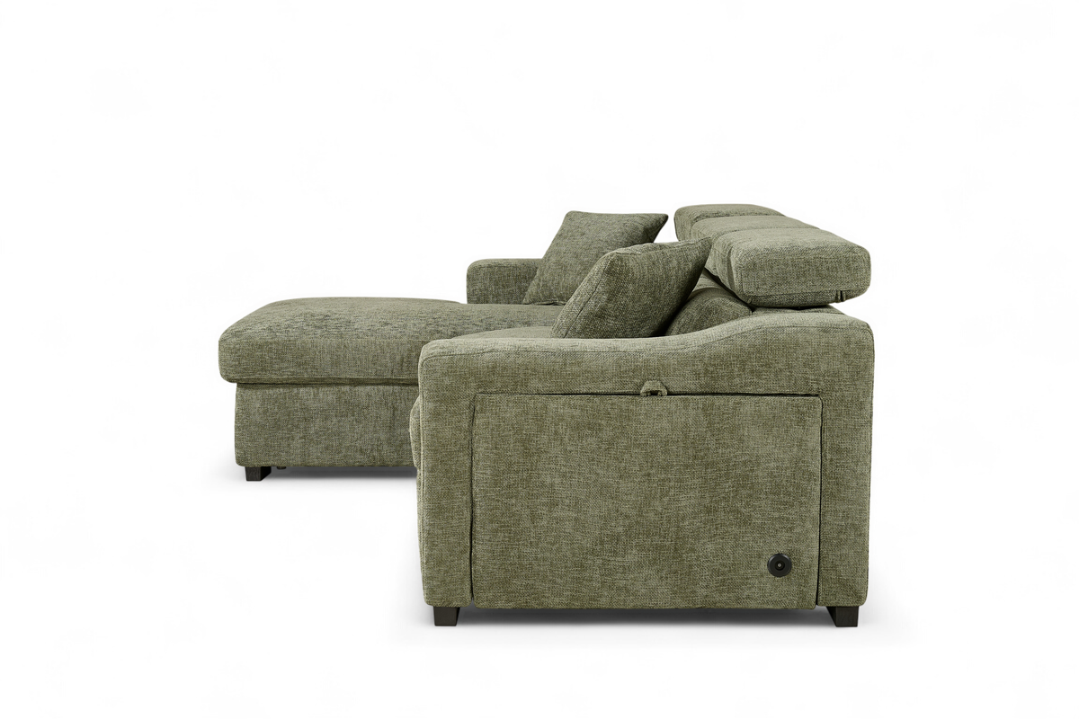 Green Chenille Fabric 1C2 Corner Sofabed with Storage ARTHUR