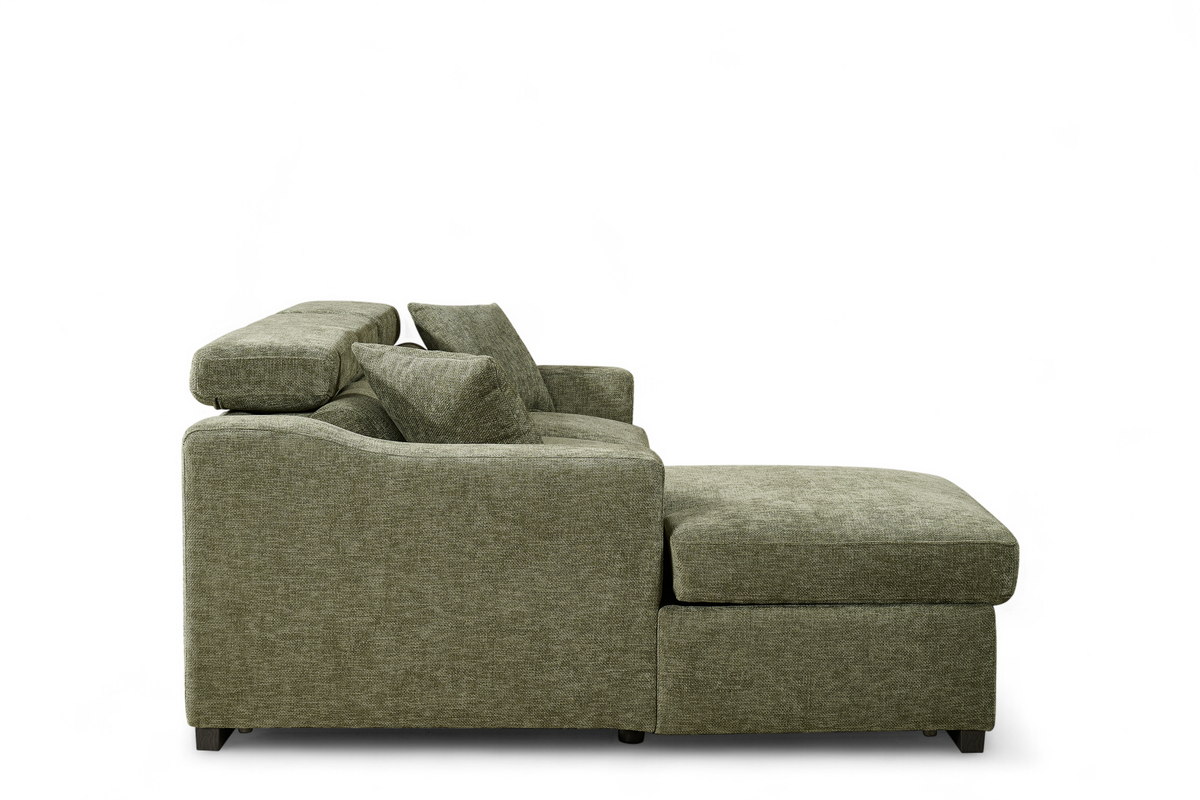Green Chenille Fabric 1C2 Corner Sofabed with Storage ARTHUR