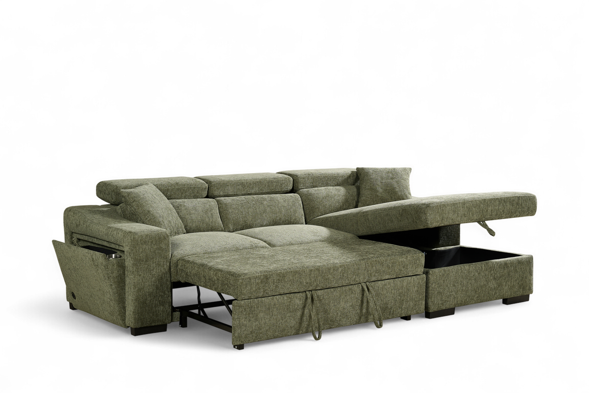 Green Chenille Fabric 2C1 Corner Sofabed with Storage ARTHUR