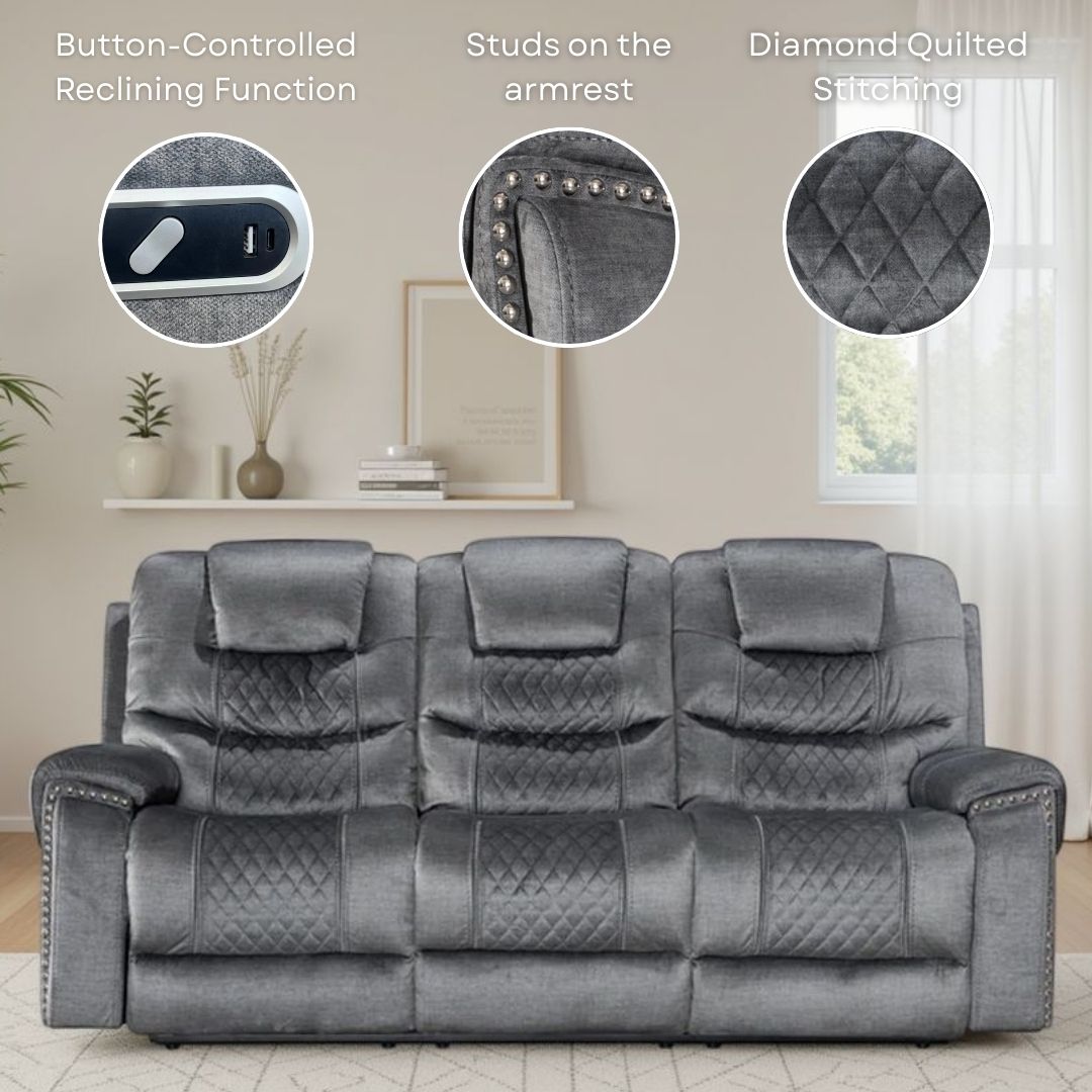 Chenille Fabric Grey 2 Seater Electric Recliner Sofa RAVENNA