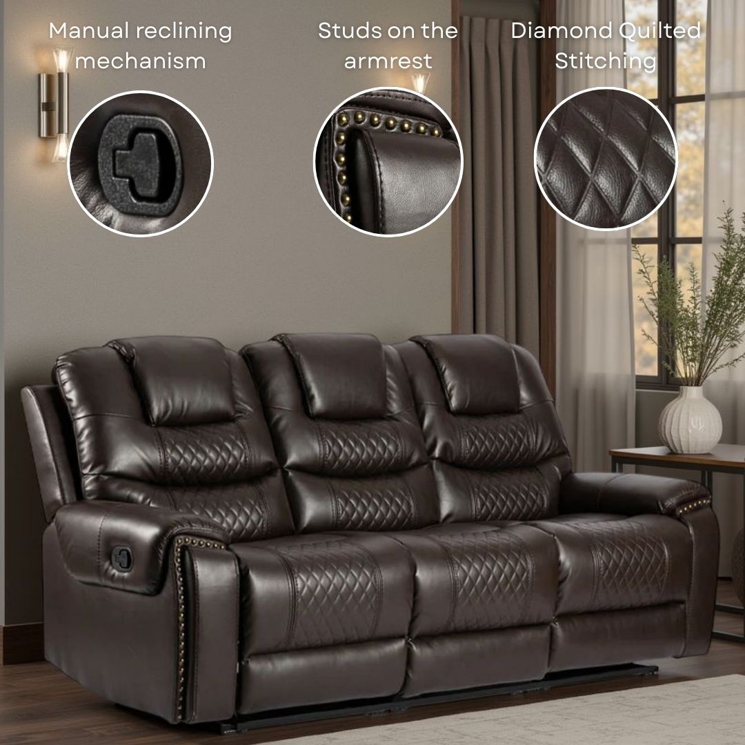 Faux Leather Black 3 + 1 Seater Manual Recliner Sofa Set RAVENNA