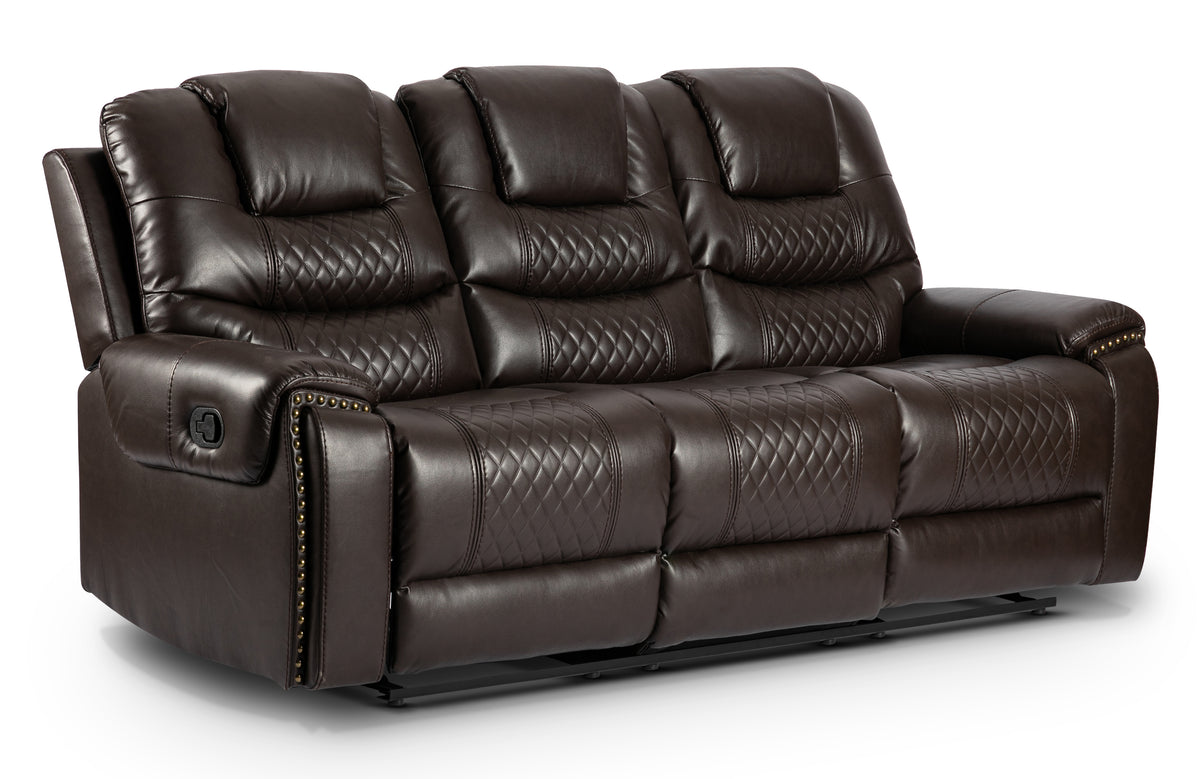 Faux Leather Brown 3 Seater Manual Recliner Sofa RAVENNA