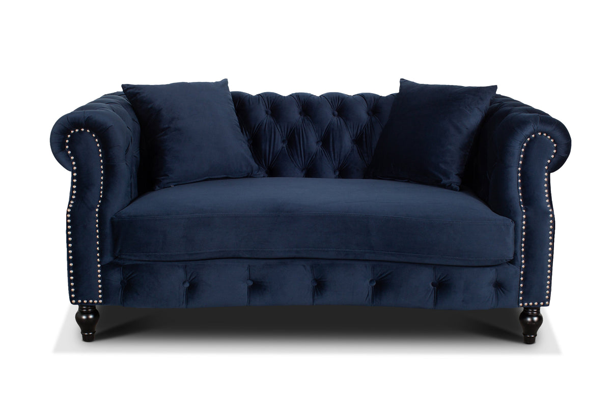 Velvet Navy Blue 3 + 2 Seater Chesterfield Sofa Set RICHMOND